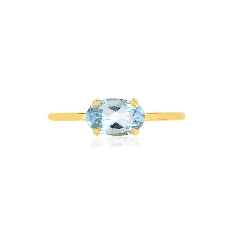 Bague or jaune 375 topaze bleue traitée ovale - vue 3