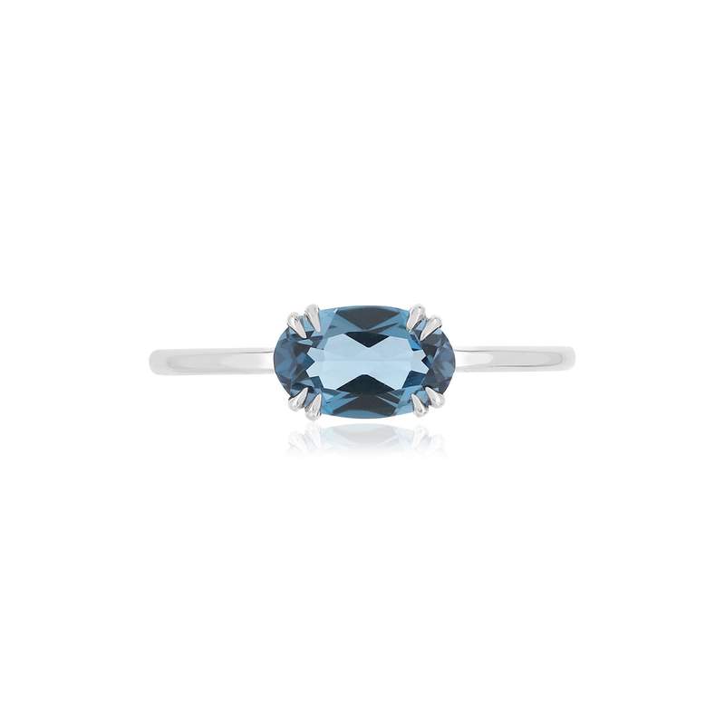 Bague or blanc 375 topaze London Blue traitée ovale - vue 3