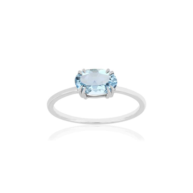 Bague or blanc 375 aigue-marine ovale - vue 1