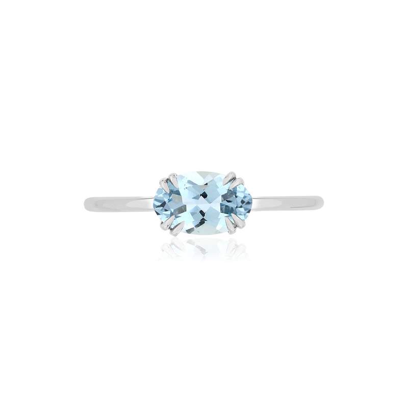 Bague or blanc 375 aigue-marine ovale - vue 3
