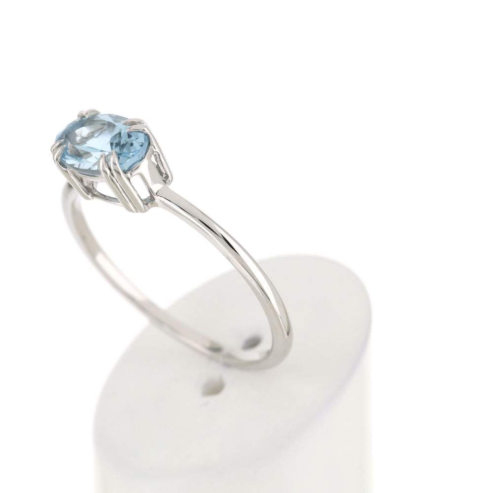 Bague or blanc 375 aigue-marine ovale - vue 4