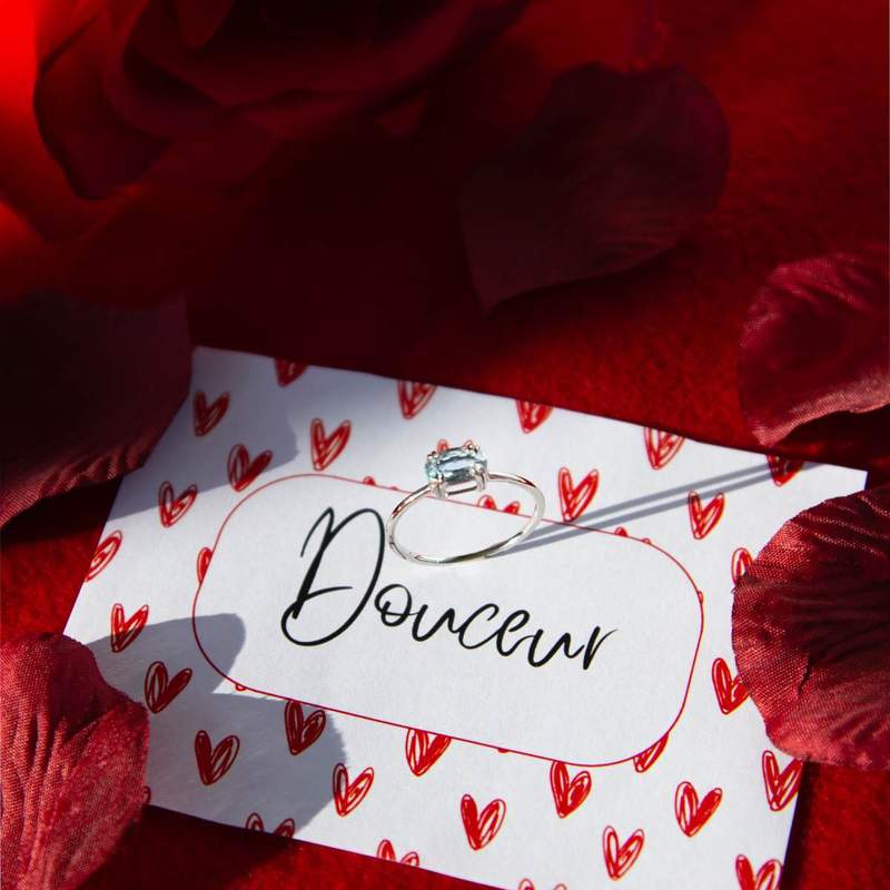 Bague or blanc 375 aigue-marine ovale - vue D1