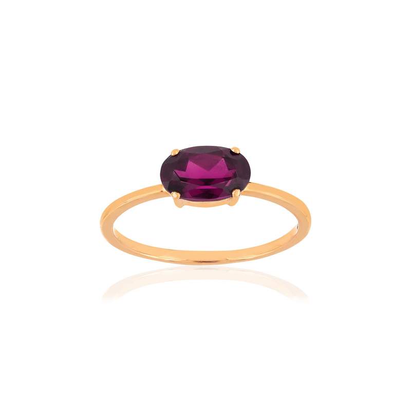 Bague or rose 375 grenat ovale - vue 1