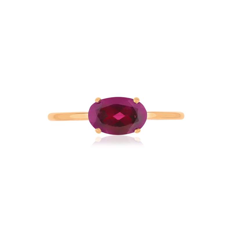 Bague or rose 375 grenat ovale - vue 3