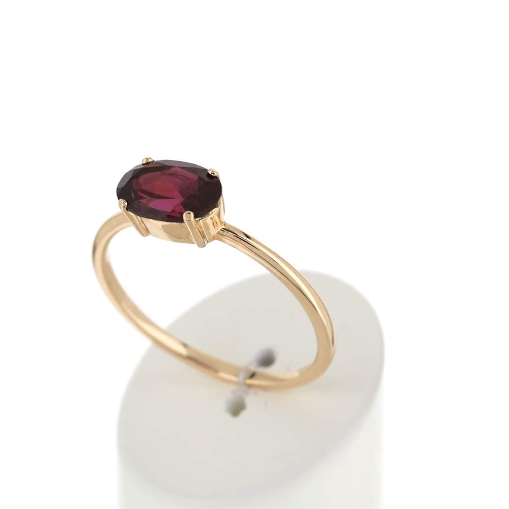 Bague or rose 375 grenat ovale - vue 3