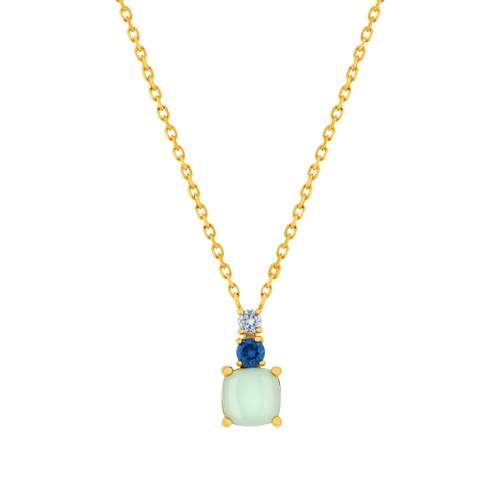 Collier plaqué or agate zirconias bleus 45 cm