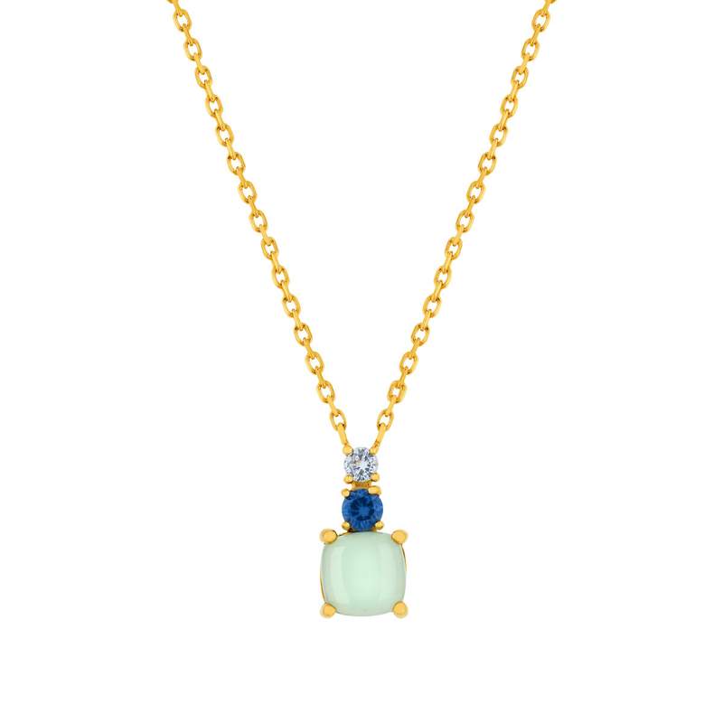 Collier plaqué or agate zirconias bleus 45 cm - vue 1