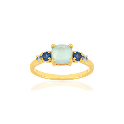 Bague plaqué or agate zirconias bleus