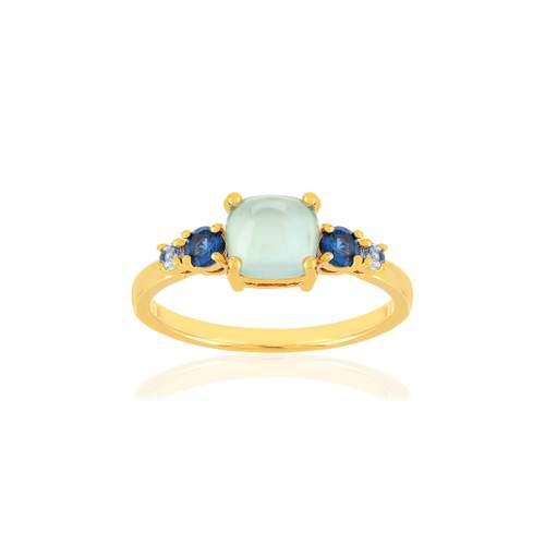 Bague plaqué or agate zirconias bleus