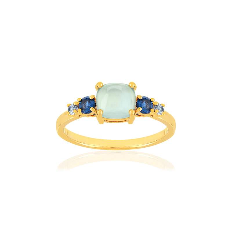 Bague plaqué or agate zirconias bleus - vue 1