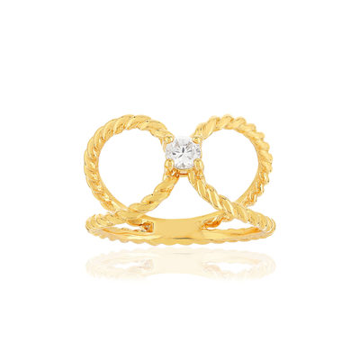 Bague plaqué or zirconia torsadée