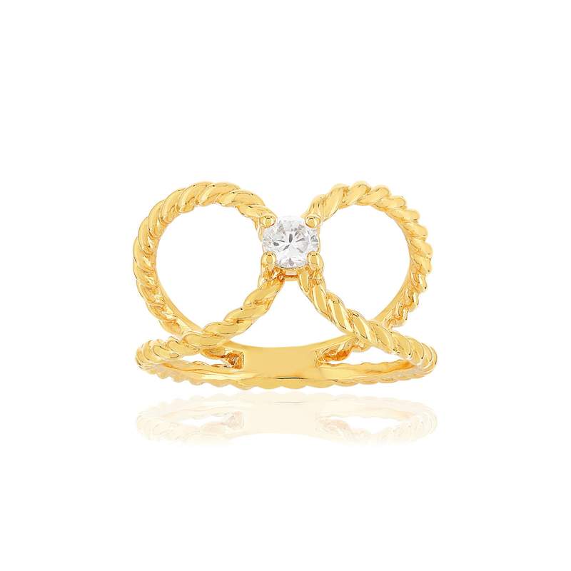 Bague plaqué or zirconia torsadée - vue 1