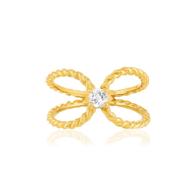 Bague plaqué or zirconia torsadée - vue 3