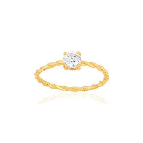 Bague plaqué or zirconia torsadée