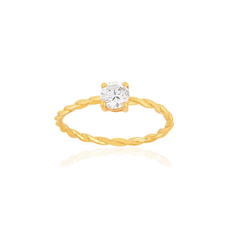 Bague plaqué or zirconia torsadée - vue 1