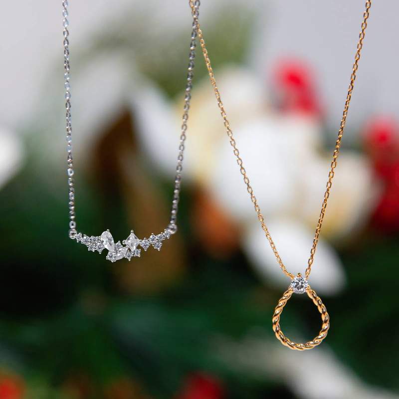Vergulde zirkonia ketting 45 cm - zicht D3