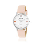Montre femme chromée bracelet cuir rose - vue 1