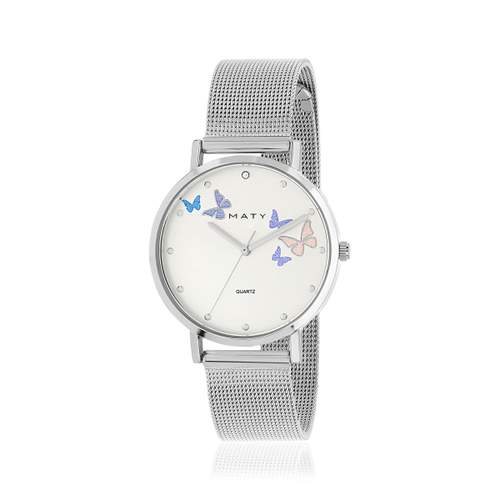 Chrome-plated ladies' watch with Milanese mesh steel bracelet