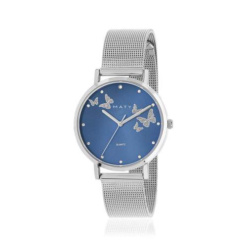 Montre femme chromée bracelet acier maille milanaise