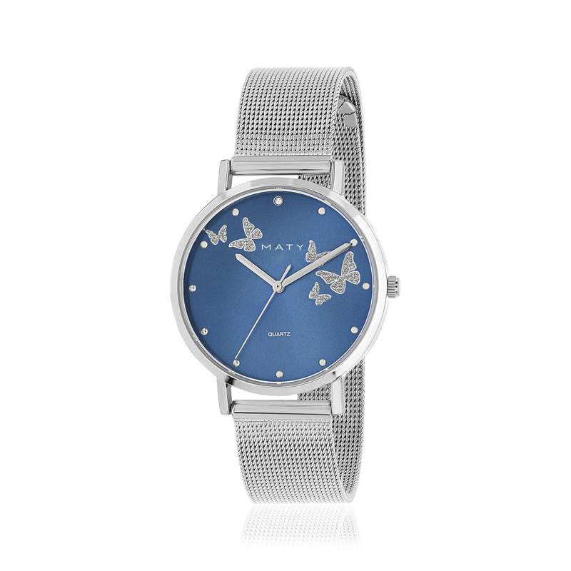 Montre femme chromée bracelet acier maille milanaise - vue 1