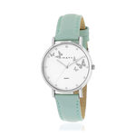 Montre femme chromée bracelet cuir bleu clair - vue 1