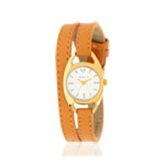 Montre femme dorée bracelet cuir orange double tour - vue 1