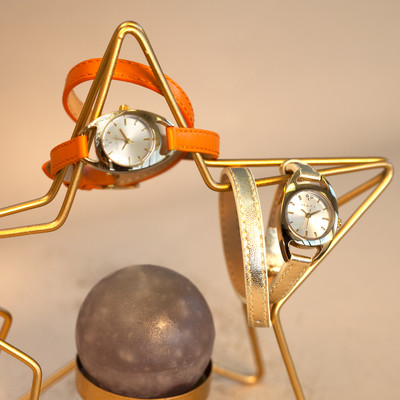 Bracelet montre cuir femmes double tour Orange, pompes rapides