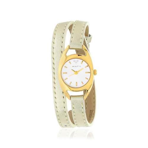 Gold-plated ladies' watch with metallic gold leather strap, double tour