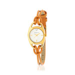 Montre femme dorée jaune bracelet cuir orange - vue 1