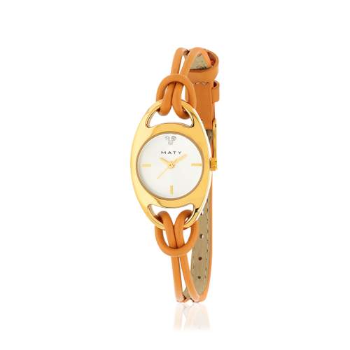 Yellow gold ladies' watch with orange leather strap