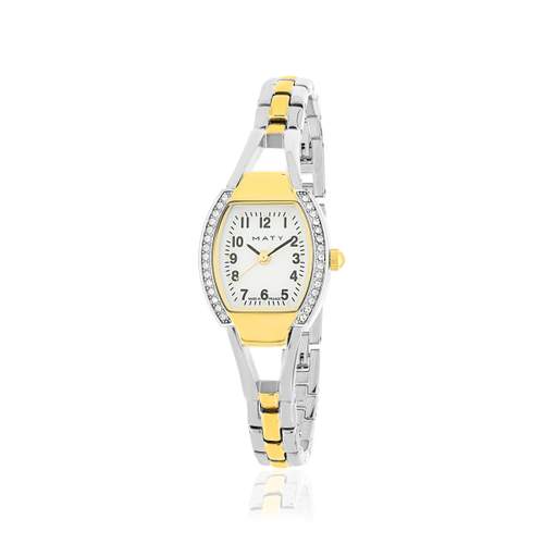 Montre femme métal bicolore jaune bracelet métal