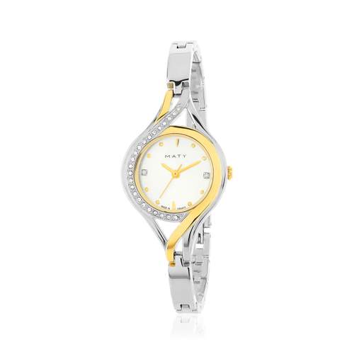 Stainless steel two-tone yellow ladies' watch with metal bracelet