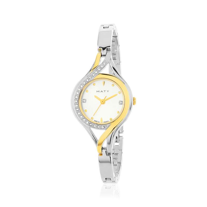 Montre femme acier bicolore jaune bracelet métal - vue 1