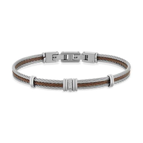 Bracelet acier câble marron et gris