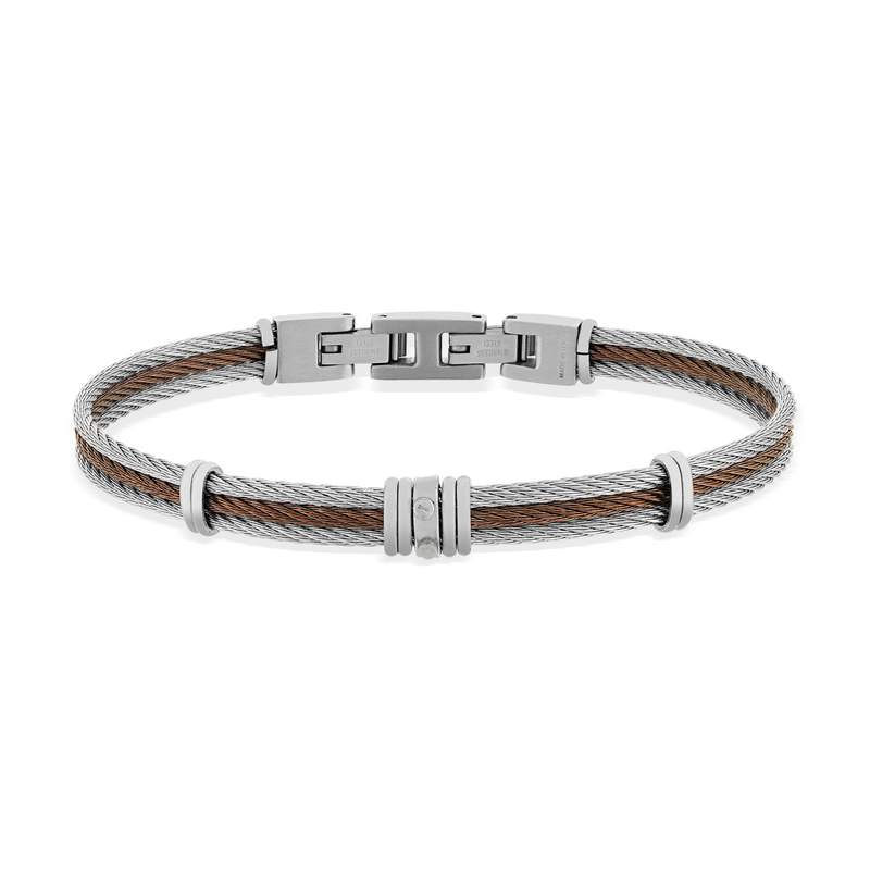 Bracelet acier câble marron et gris - vue 1