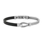 Bracelet cuir noir acier noeud marin - vue 1