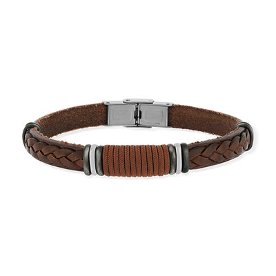 Bracelet acier cuir marron
