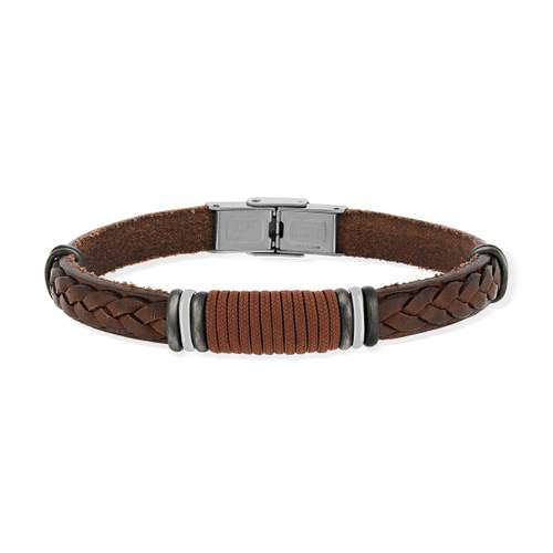 Bracelet acier cuir marron