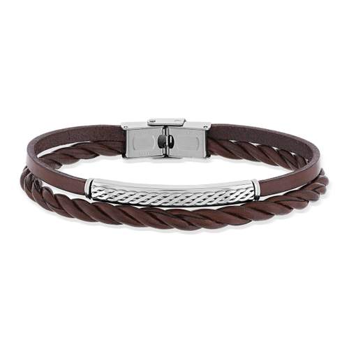 Bracelet acier cuir marron