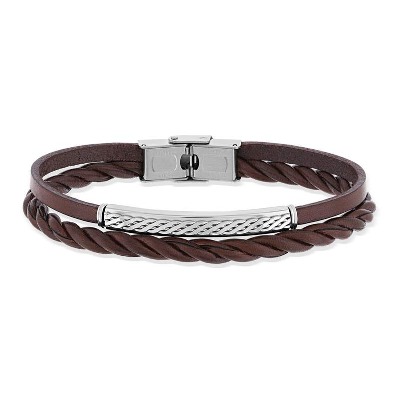 Bracelet acier cuir marron - vue 1