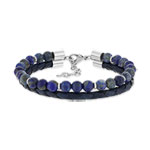 Bracelet lapis lazuli cuir bleu acier - vue 1