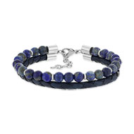 Bracelet lapis lazuli cuir bleu acier
