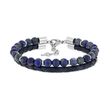 Bracelet lapis lazuli cuir bleu acier