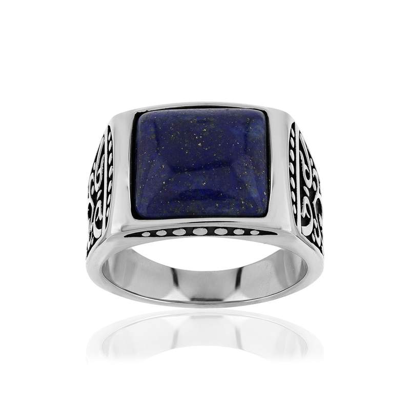 Bague acier lapis lazuli - vue 1