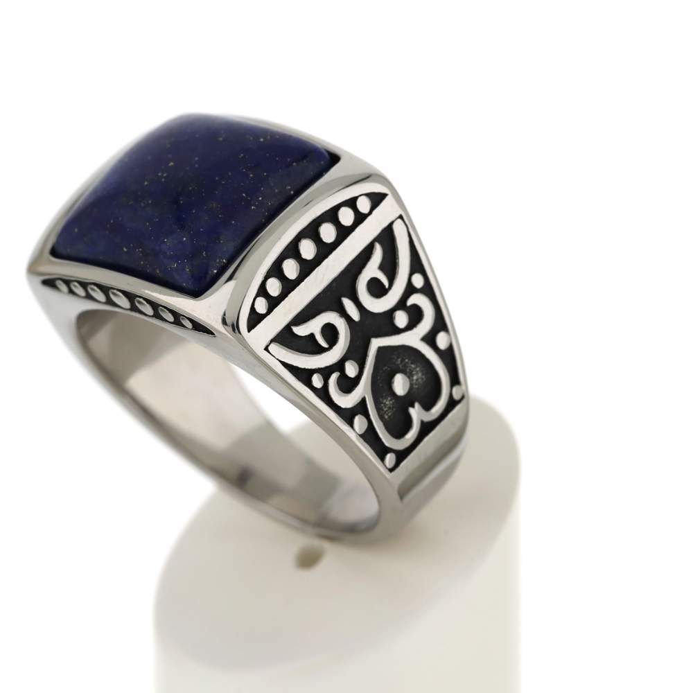Bague acier lapis lazuli - vue 4