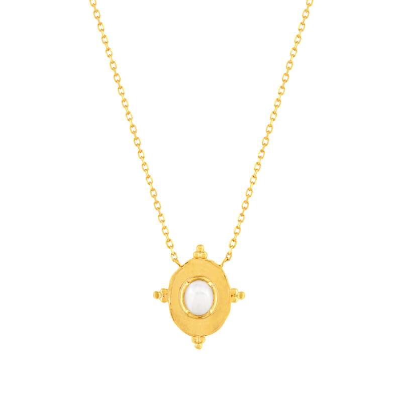 Collier plaqué or pierre de lune 45 cm - vue 1