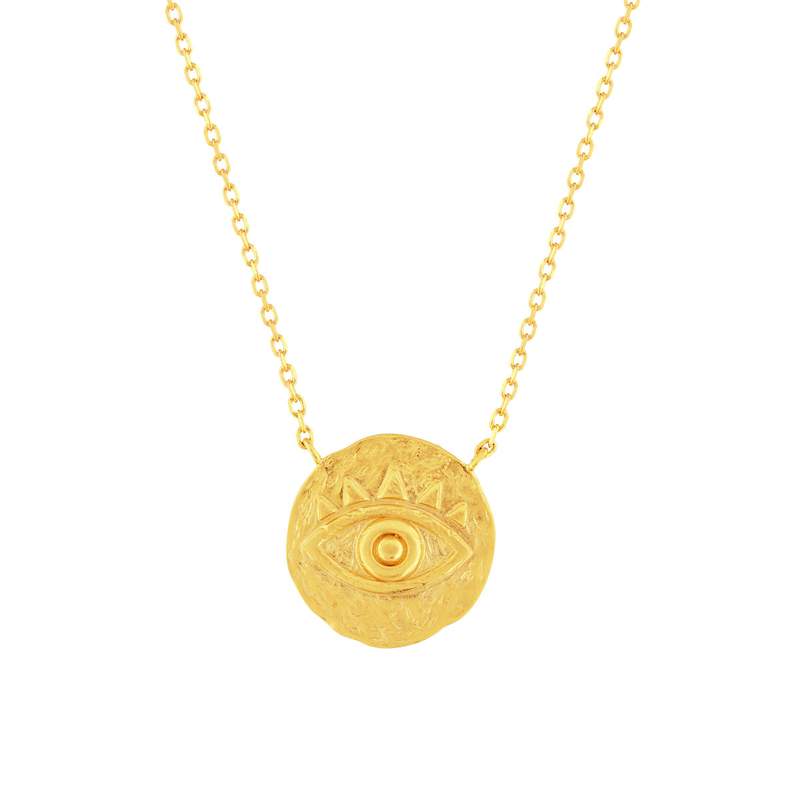Collier plaqué or 45 cm médaille brossé motif oeil - vue 1