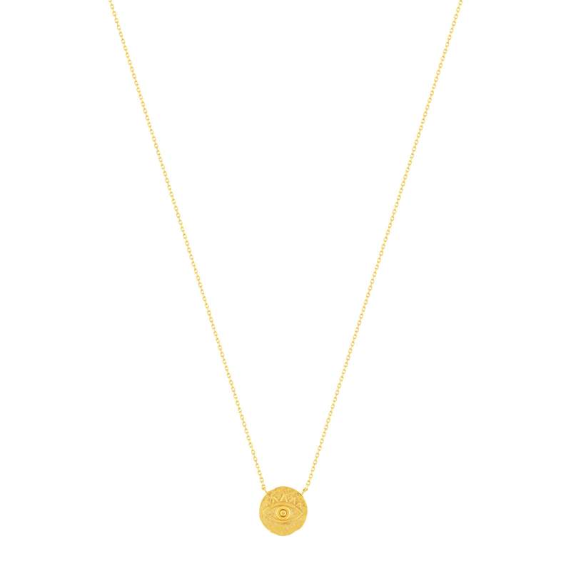 Collier plaqué or 45 cm médaille brossé motif oeil - vue 2