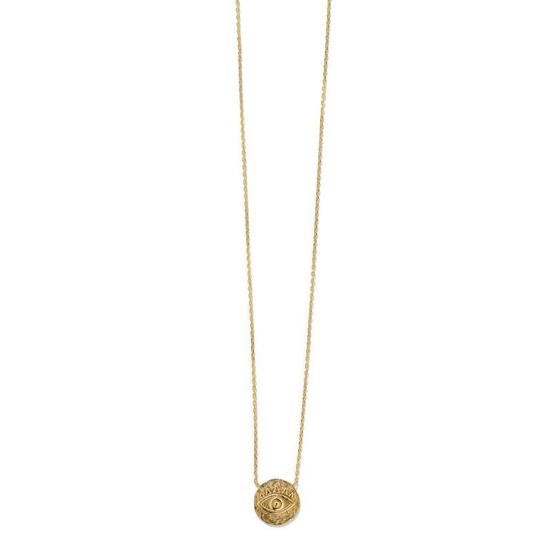 Collier plaqué or 45 cm médaille brossé motif oeil - vue D1