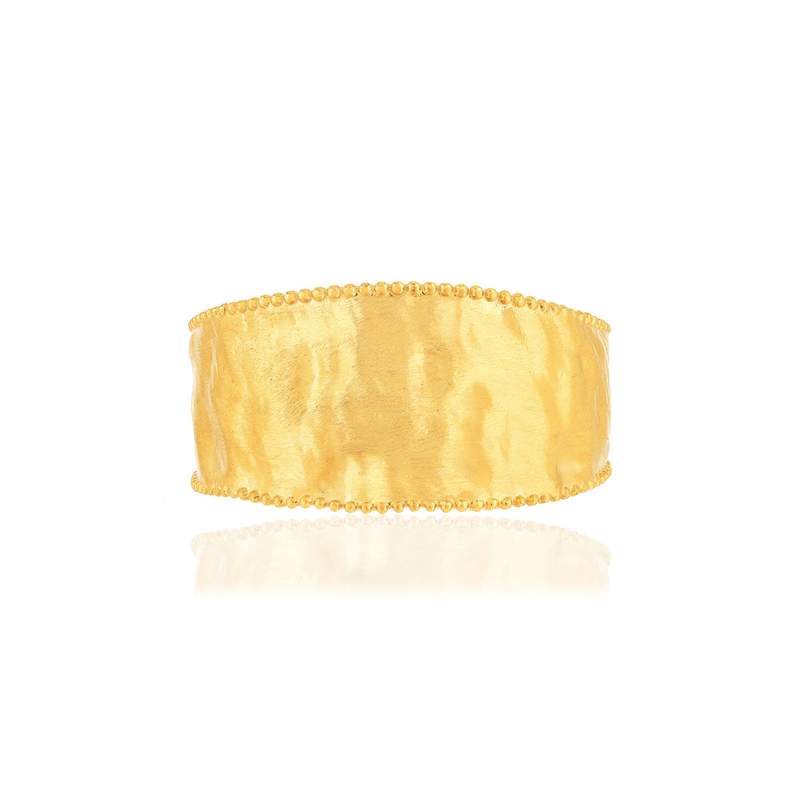 Bague plaqué or effet martelé mat bord perlé - vue 3